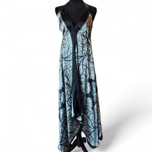 Earthbound Black Paisley Handkerchief Maxi Dress Women’s M Boho Halter